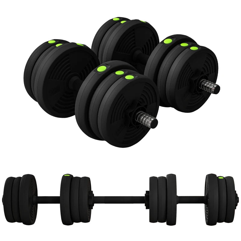 SPORTNOW Set 2 in 1 con 2 Manubri Convertibili in Bilanciere, Peso Totale 20 kg e Dischi Pesi Regolabili, Nero