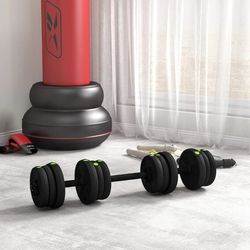 SPORTNOW Set 2 in 1 con 2 Manubri Convertibili in Bilanciere, Peso Totale 20 kg e Dischi Pesi Regolabili, Nero