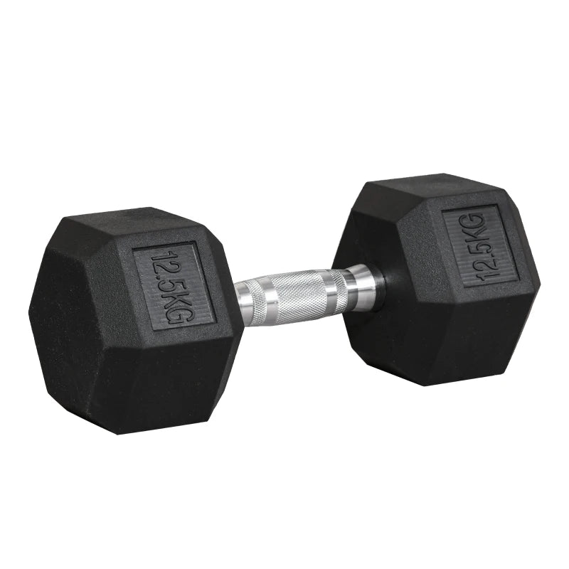 HOMCOM Manubrio da 12.5 kg Esagonale Singolo con Impugnatura Zigrinata Antiscivolo, Nero