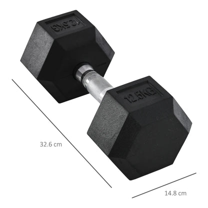 HOMCOM Manubrio da 12.5 kg Esagonale Singolo con Impugnatura Zigrinata Antiscivolo, Nero