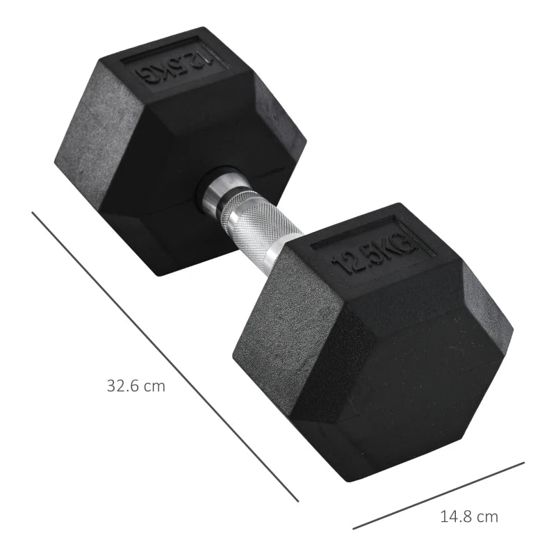 HOMCOM Manubrio da 12.5 kg Esagonale Singolo con Impugnatura Zigrinata Antiscivolo, Nero