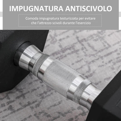 HOMCOM Manubrio da 12.5 kg Esagonale Singolo con Impugnatura Zigrinata Antiscivolo, Nero