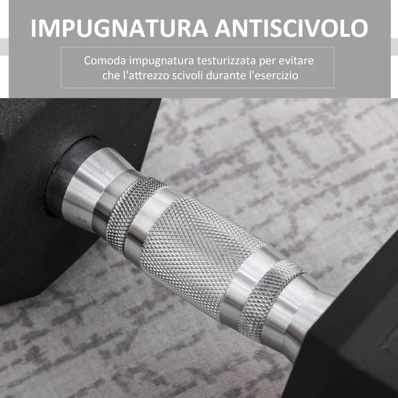 HOMCOM Manubrio da 12.5 kg Esagonale Singolo con Impugnatura Zigrinata Antiscivolo, Nero