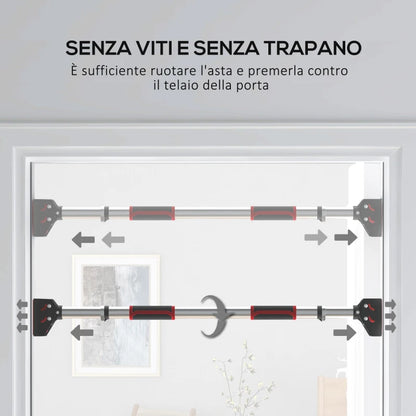 SPORTNOW Sbarra per Trazioni a Larghezza Regolabile con Impugnature Antiscivolo, 75-92x10x7 cm, Rosso e Nero