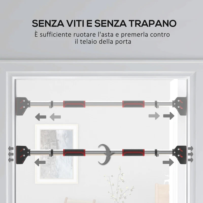 SPORTNOW Sbarra per Trazioni a Larghezza Regolabile con Impugnature Antiscivolo, 75-92x10x7 cm, Rosso e Nero
