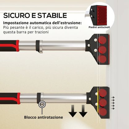 SPORTNOW Sbarra per Trazioni a Larghezza Regolabile con Impugnature Antiscivolo, 75-92x10x7 cm, Rosso e Nero