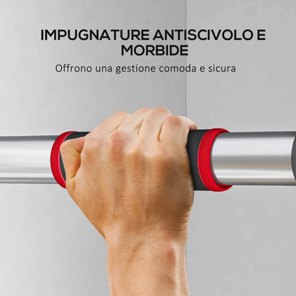 SPORTNOW Sbarra per Trazioni a Larghezza Regolabile con Impugnature Antiscivolo, 75-92x10x7 cm, Rosso e Nero