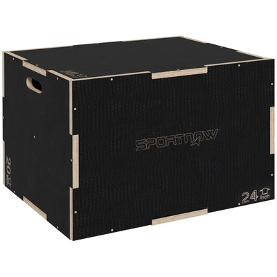 SPORTNOW Box Jump Pliometrico a 3 Altezze in Legno Antiscivolo, 61-51-41cm, Nero