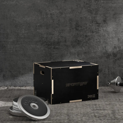 SPORTNOW Box Jump Pliometrico a 3 Altezze in Legno Antiscivolo, 61-51-41cm, Nero