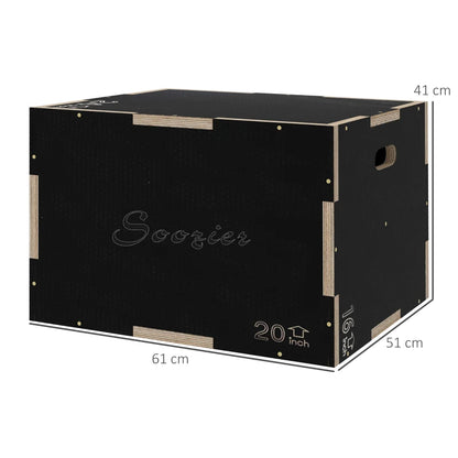 SPORTNOW Box Jump Pliometrico a 3 Altezze in Legno Antiscivolo, 61-51-41cm, Nero