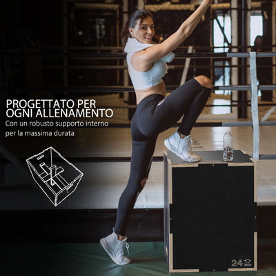 SPORTNOW Box Jump Pliometrico a 3 Altezze in Legno Antiscivolo, 61-51-41cm, Nero