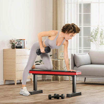 SPORTNOW Panca Piana per Pesi e Addominali in Acciaio con Cuscino e Capacità 300kg, 106x26x48cm, Nero