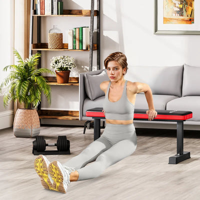 SPORTNOW Panca Piana per Pesi e Addominali in Acciaio con Cuscino e Capacità 300kg, 106x26x48cm, Nero