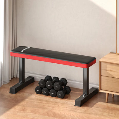 SPORTNOW Panca Piana per Pesi e Addominali in Acciaio con Cuscino e Capacità 300kg, 106x26x48cm, Nero