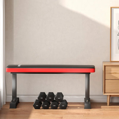 SPORTNOW Panca Piana per Pesi e Addominali in Acciaio con Cuscino e Capacità 300kg, 106x26x48cm, Nero