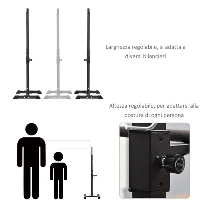 HOMCOM Set di 2 Rack Supporto per Bilanciere in Acciaio, Altezza Regolabile su 12 Livelli, 50x49x124-154cm, Nero