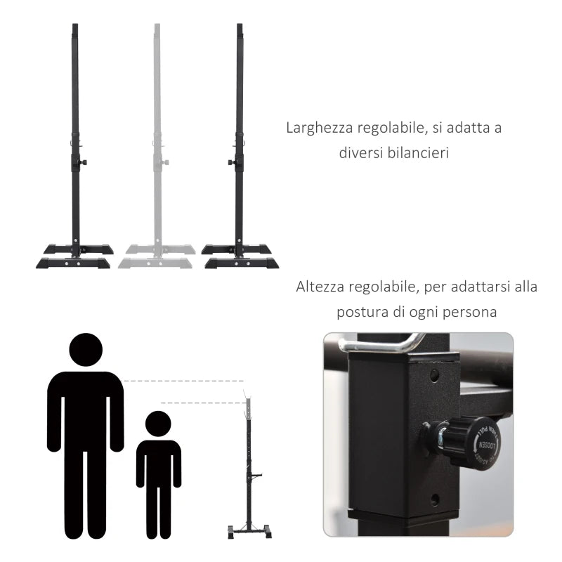 HOMCOM Set di 2 Rack Supporto per Bilanciere in Acciaio, Altezza Regolabile su 12 Livelli, 50x49x124-154cm, Nero