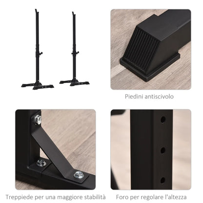 HOMCOM Set di 2 Rack Supporto per Bilanciere in Acciaio, Altezza Regolabile su 12 Livelli, 50x49x124-154cm, Nero