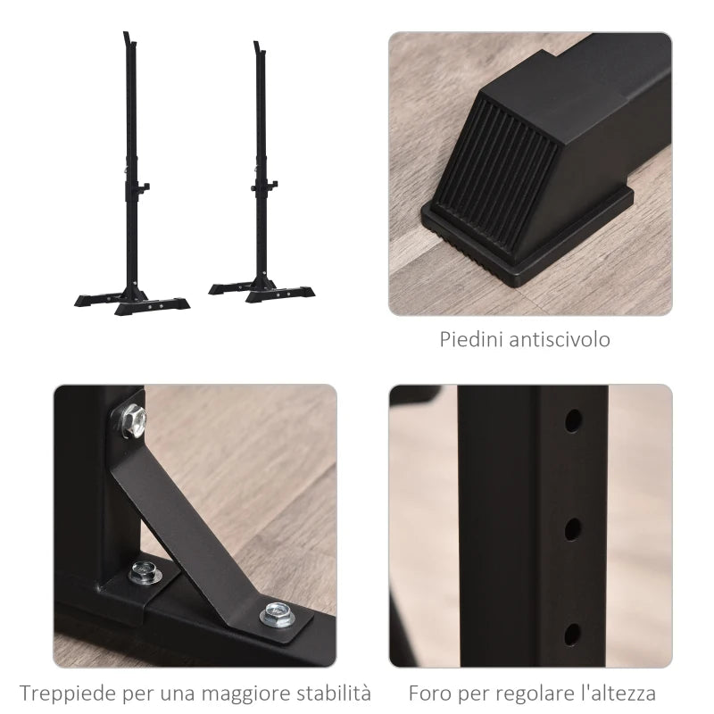 HOMCOM Set di 2 Rack Supporto per Bilanciere in Acciaio, Altezza Regolabile su 12 Livelli, 50x49x124-154cm, Nero