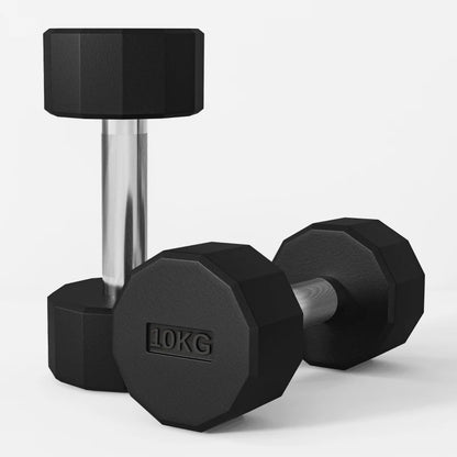 SPORTNOW Set 2 Manubri a 12 Lati da 10 kg in Metallo e Gomma con Impugnatura Antiscivolo, 26x13x13 cm, Nero