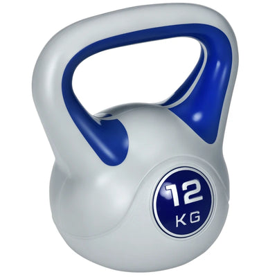 SPORTNOW Kettlebell 12kg in PU e Sabbia con Base Piatta e Impugnatura per Stacchi, Squat e Sollevamenti, 24x17x28 cm, Blu