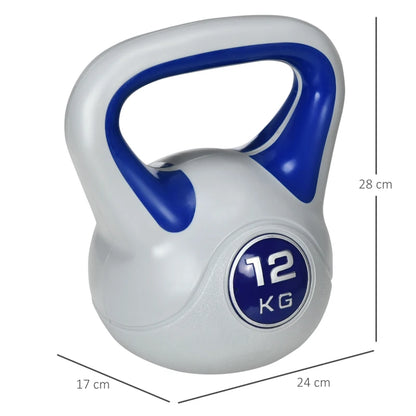 SPORTNOW Kettlebell 12kg in PU e Sabbia con Base Piatta e Impugnatura per Stacchi, Squat e Sollevamenti, 24x17x28 cm, Blu