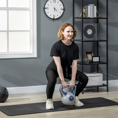 SPORTNOW Kettlebell 12kg in PU e Sabbia con Base Piatta e Impugnatura per Stacchi, Squat e Sollevamenti, 24x17x28 cm, Blu