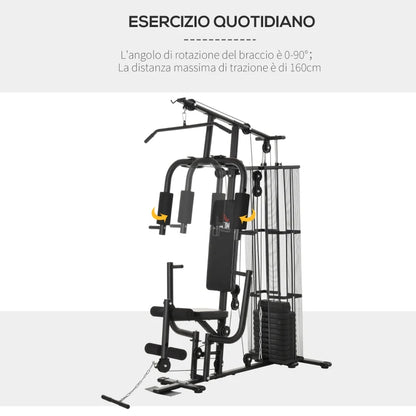 HOMCOM Stazione Fitness Palestra Multifunzione per Allenamento a Casa e Professionale, Acciaio 150x110x210cm Nero