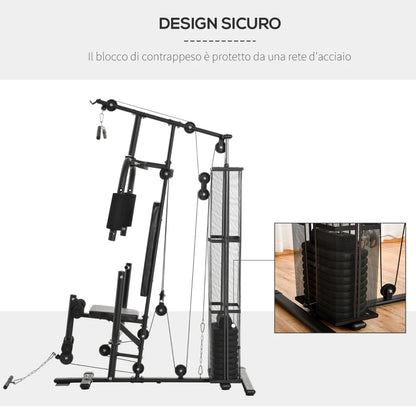HOMCOM Stazione Fitness Palestra Multifunzione per Allenamento a Casa e Professionale, Acciaio 150x110x210cm Nero