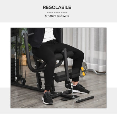 HOMCOM Stazione Fitness Palestra Multifunzione per Allenamento a Casa e Professionale, Acciaio 150x110x210cm Nero