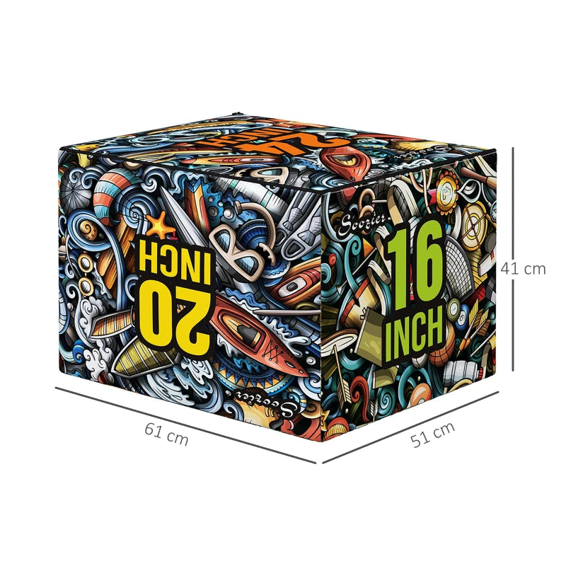 SPORTNOW Plyo Box 3 Altezze Jumping Box Antiscivolo per Casa e Palestra, 61x51x41 cm, Multicolore