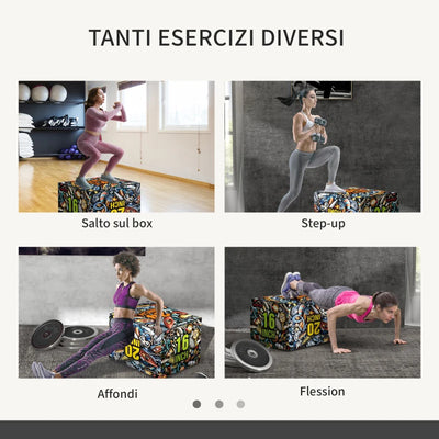 SPORTNOW Plyo Box 3 Altezze Jumping Box Antiscivolo per Casa e Palestra, 61x51x41 cm, Multicolore