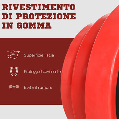 HOMCOM Set Manubri Palestra con Pesi da 40kg rivestiti in Gomma, in Metallo e Sabbia di Ferro, 45x26x26 cm, Rossa