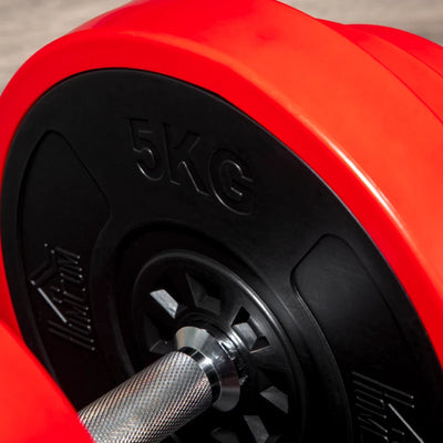 HOMCOM Set Manubri Palestra con Pesi da 40kg rivestiti in Gomma, in Metallo e Sabbia di Ferro, 45x26x26 cm, Rossa