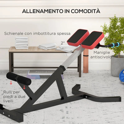 SPORTNOW Sedia Romana ad Altezza Regolabile con Imbottitura Spessa, in Acciaio e PU, 126x70x67-84 cm, Nera