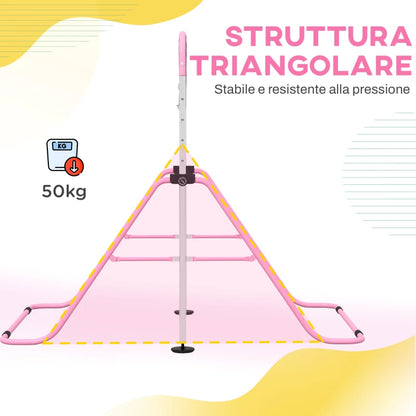 HOMCOM Sbarra Ginnastica Artistica per Bambini ad Altezza Regolabile con 2 Anelli, in Acciaio, 148x105x88-128 cm, Rosa