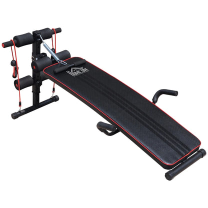 HOMCOM Panca Multifunzione con Vogatore a Molla e Schienale Regolabile e 2 Corde Elastiche, 55.5x137.5 cm Nero
