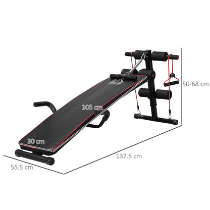 HOMCOM Panca Multifunzione con Vogatore a Molla e Schienale Regolabile e 2 Corde Elastiche, 55.5x137.5 cm Nero