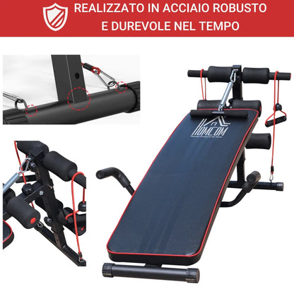 HOMCOM Panca Multifunzione con Vogatore a Molla e Schienale Regolabile e 2 Corde Elastiche, 55.5x137.5 cm Nero
