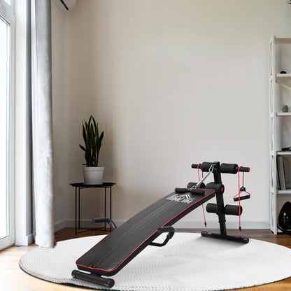 HOMCOM Panca Multifunzione con Vogatore a Molla e Schienale Regolabile e 2 Corde Elastiche, 55.5x137.5 cm Nero