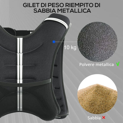 HOMCOM Giubbotto Zavorrato 8kg Traspirante con Tasca Portaoggetti e Spallacci, in tessuto Oxford, 40x35 cm, Nero