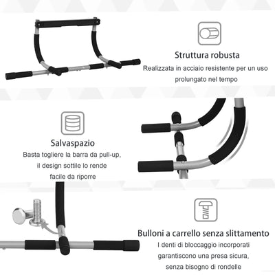 HOMCOM Barra per Trazioni a Pressione per Porta, Installazione senza Viti e Telaio in Tubi di Acciaio, Peso max: 110 kg