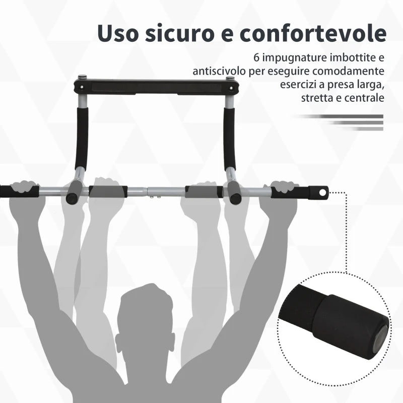 HOMCOM Barra per Trazioni a Pressione per Porta, Installazione senza Viti e Telaio in Tubi di Acciaio, Peso max: 110 kg
