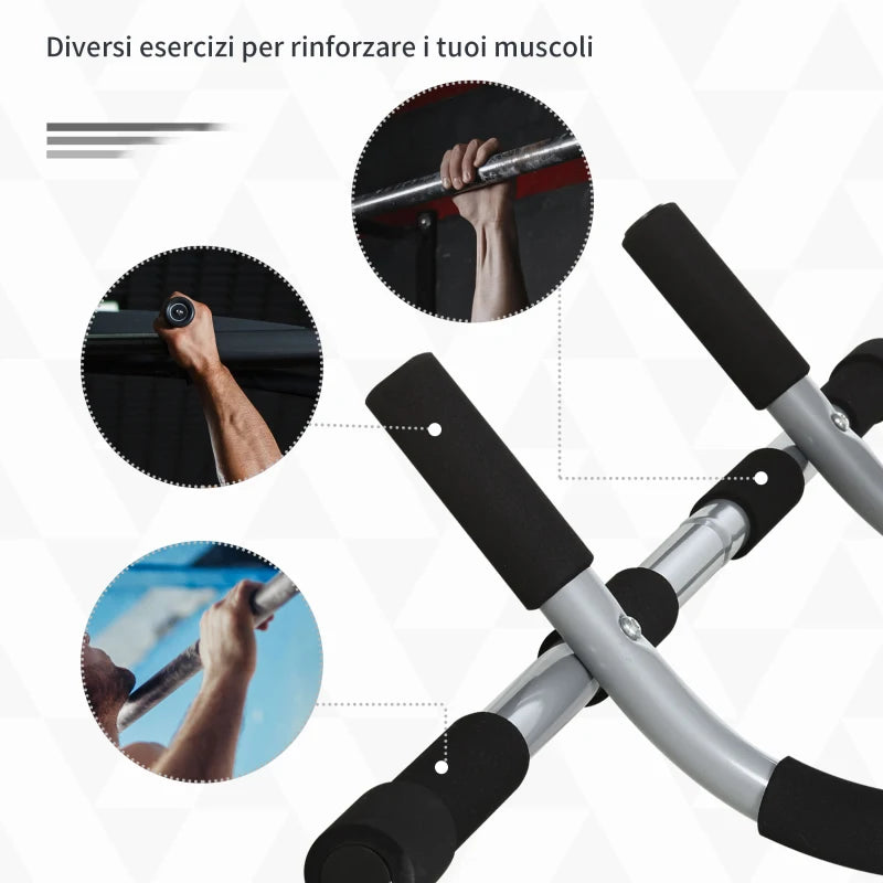 HOMCOM Barra per Trazioni a Pressione per Porta, Installazione senza Viti e Telaio in Tubi di Acciaio, Peso max: 110 kg