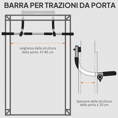 HOMCOM Barra per Trazioni a Pressione per Porta, Installazione senza Viti e Telaio in Tubi di Acciaio, Peso max: 110 kg