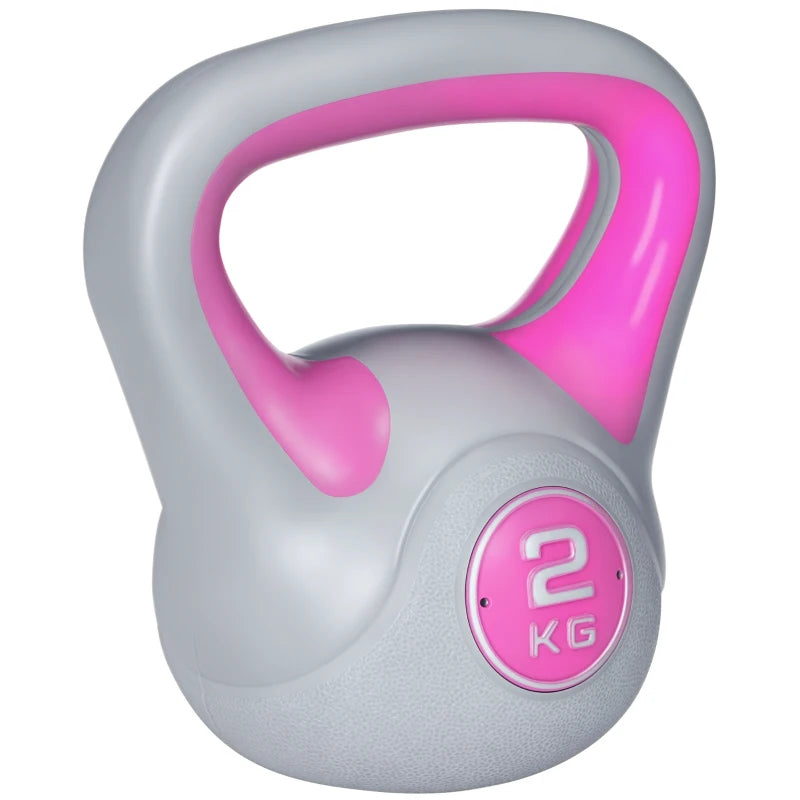 SPORTNOW Kettlebell 8kg in PU e Sabbia con Base Piatta e Impugnatura per Stacchi, Squat e Sollevamenti, 18x10x20 cm, Rosa