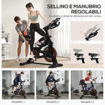 HOMCOM Cyclette da Casa con Volano da 8 kg e Schermo LCD, in Acciaio e ABS, 103x53x100-114 cm, Rosso e Nero