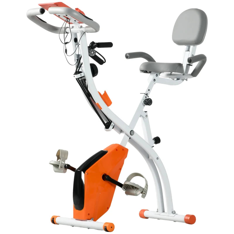 HOMCOM Cyclette Pieghevole con Resistenza Magnetica 8 Livelli, Sensore di Frequenza Cardiaca, Volano 2.5kg, Arancione