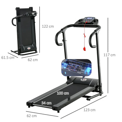 HOMCOM Tapis Roulant Elettrico Pieghevole Salvaspazio, Tapis Roulant Professionale con Display LCD, Velocità 0.8-10km/h e 12 Programmi, Potenza 500W, per Casa e Ufficio, Nero