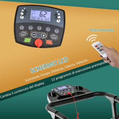 HOMCOM Tapis Roulant Elettrico Pieghevole Salvaspazio, Tapis Roulant Professionale con Display LCD, Velocità 0.8-10km/h e 12 Programmi, Potenza 500W, per Casa e Ufficio, Nero